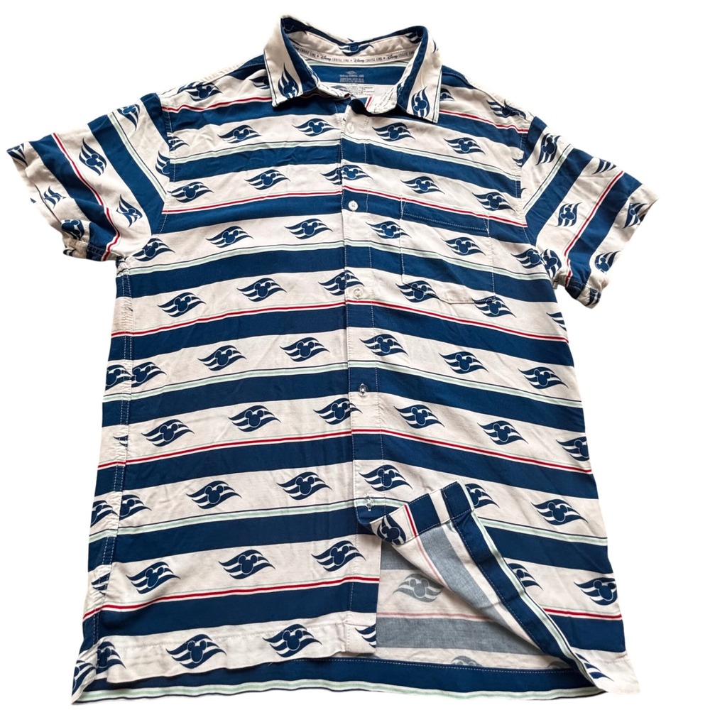 Disney Cruise Line Button Shirt Mens M Blue White Striped Mickey Disneycore VACA